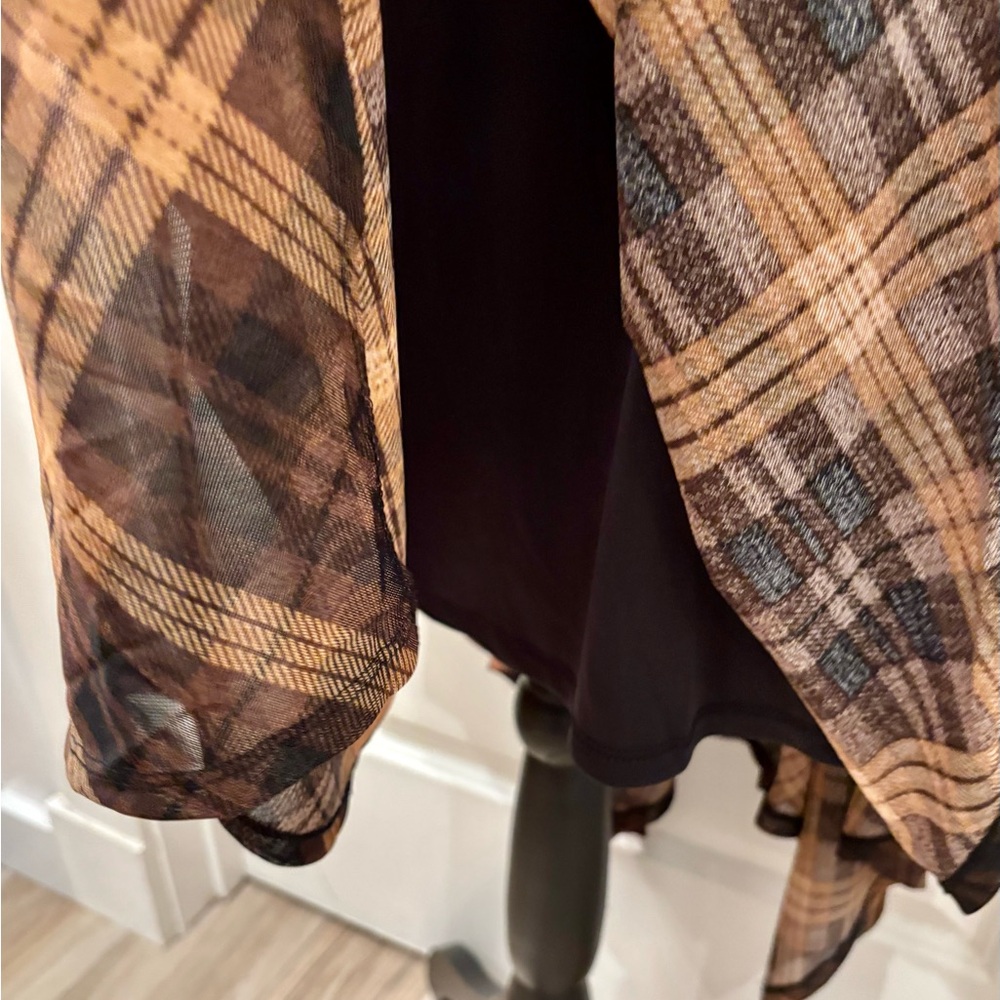 NWT Harlow & Rose 70’s retro plaid sheer layered waterfall dress - M - Picture 10 of 13